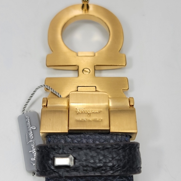 Salvatore Ferragamo Gold Gancini Buckle Reversible Black/Dark Blue Belt. - Picture 3 of 7